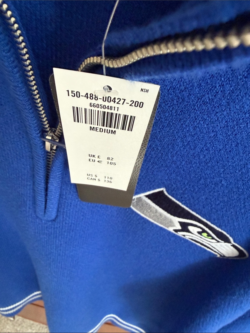 NWT Abercrombie Seahawks Royal Blue Quarter-Zip Sweater - Picture 3 of 3